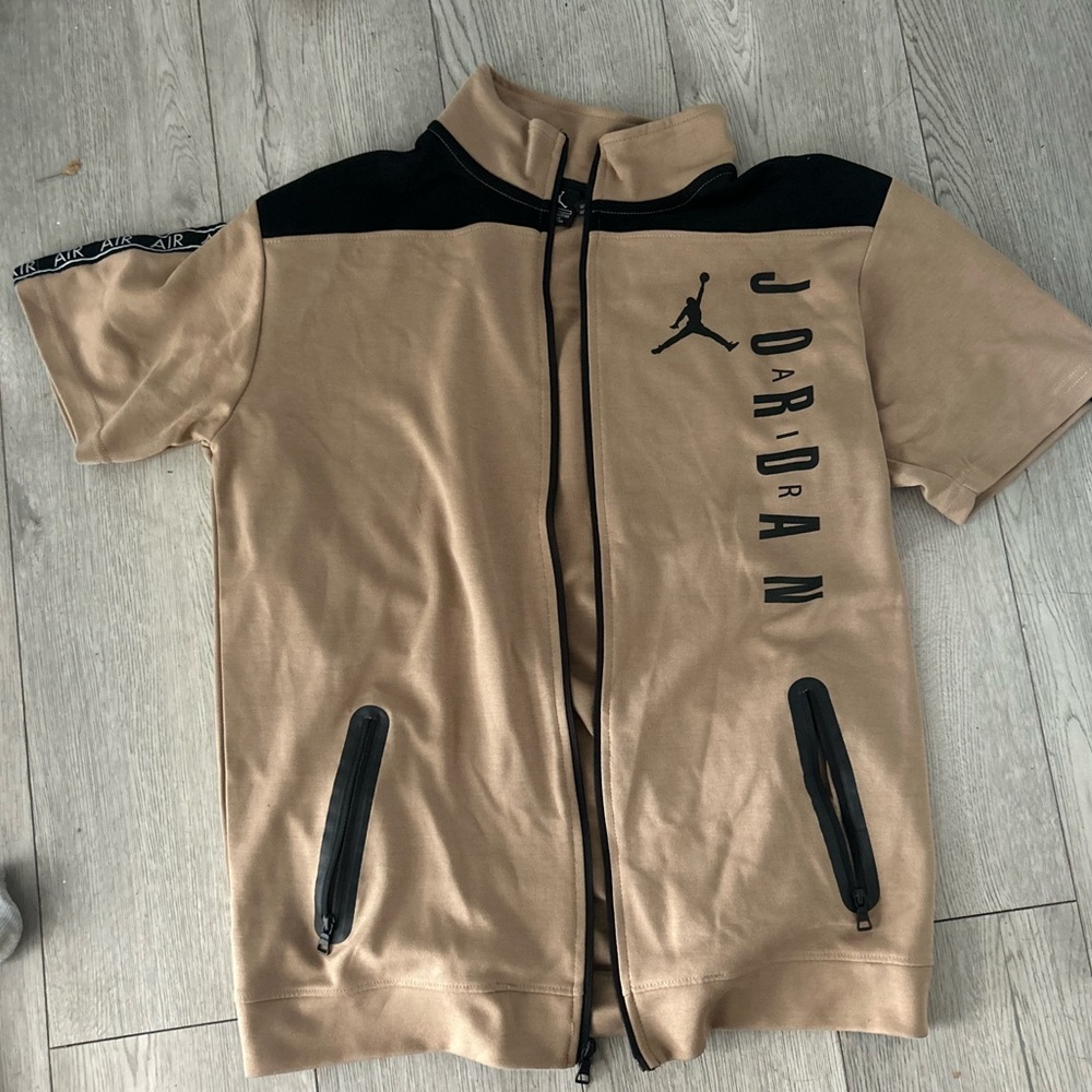 Jordan Short-Sleeve Track Jacket in Tan with Black Accents